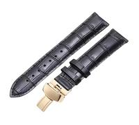 ROUREOX Erweiterte Lederarmbänder Ersatzarmbänder Schmetterlingsverschluss Armbandzubehör für Tissot Chemin des Tourelles-Schwarz + Gold 20mm
