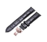 ROUREOX Erweiterte Lederarmbänder Ersatzarmbänder Schmetterlingsverschluss Armbandzubehör für Tissot Chemin des Tourelles-Schwarz + Roségold 20mm