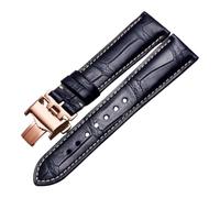 ROUREOX Flexibles Echtes Leder-Armband Schmetterlingsverschluss Ersatz-Lederuhrarmband Reparaturzubehör für LONGINES Master Collection-Blau + Roségold 21mm