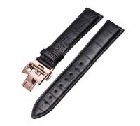 ROUREOX Handgefertigtes Echtes Leder Uhrarmband Verstellbarer Schmetterlingsverschluss Weiches Leder Uhrarmband für VACHERON Constantin METIERS D'ART FIFTYSIX Series-Schwarz + Roségold 24mm
