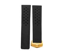 ROUREOX Herren Echtes Leder Uhrarmband Verstellbarer Sicherheitsverschluss Weiches Leder Armband Reparaturzubehör für Tag HEUER Carrera AQUARACER Series-Schwarz + Gold 20mm