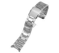 ROUREOX Herren Metall Uhrarmband Gerades Ende, Edelstahl Ersatz Uhrarmband für Casio MTH-5001/EFS-S510/EFB-560-Poliertes Silber 22MM