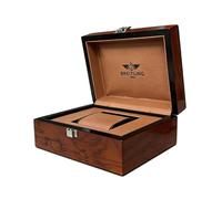 ROUREOX Rechteckige Holz Uhrenbox Rotbraun Glanz Finish Hellbraun Interieur Aufbewahrung Silber für Breitling