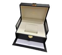 ROUREOX Rechteckige Schwarze Uhrenbox Krokodilmuster Kunstleder Gold Druckriegel Creme Kompakt für Breitling Avenger