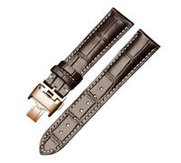 ROUREOX Uhrenarmband aus Echtem Leder mit Faltschließe, Ersatzband mit Alligator-Prägung für Longines Master Elegant Conquest Collection-Braun + Weiß + Roségold 20 * 18mm