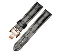 ROUREOX Uhrenarmband aus Echtem Leder mit Faltschließe, Ersatzband mit Alligator-Prägung für Longines Master Elegant Conquest Collection-Schwarz + Weiß + Roségold 21 * 18mm