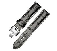 ROUREOX Uhrenarmband aus Echtem Leder mit Faltschließe, Ersatzband mit Alligator-Prägung für Longines Master Elegant Conquest Collection-Schwarz+Weiß+Silber 19 * 18mm
