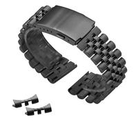 ROUREOX Universal 5-Perlen Edelstahl Uhrarmband, Metall Uhrarmband Gebogenes & Gerades Ende für Rolex/Omega/Breitling/Seiko-Schwarz 22MM