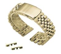 ROUREOX Universal 5-Perlen Edelstahl Uhrarmband, Metall Uhrarmband Gebogenes & Gerades Ende für Rolex/Omega/Breitling/Seiko-Gold 22MM