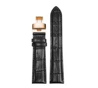 ROUREOX Verstellbares Echtes Leder Uhrarmband Klappverschluss Weiches Leder Uhrarmband Zubehör für Tissot 1853 Le Locle Stylis-T T410 Carson T410-Schwarz + Roségold 20mm