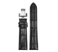 ROUREOX Verstellbares Echtes Leder Uhrarmband Klappverschluss Weiches Leder Uhrarmband Zubehör für Tissot 1853 Le Locle Stylis-T T410 Carson T410-Schwarz + Silber 20mm