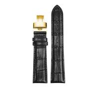 ROUREOX Verstellbares Echtes Leder Uhrarmband Klappverschluss Weiches Leder Uhrarmband Zubehör für Tissot 1853 Le Locle Stylis-T T410 Carson T410-Schwarz + Silber-Gold 19mm