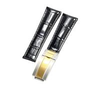ROUREOX Weich Echtleder Ersatz-Uhrenarmband Glattleder Faltbuckle Uhrenarmband Faltverschluss für Rolex Cosmograph Daytona-Schwarz + Silber + Gold