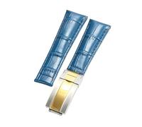 ROUREOX Weich Echtleder Ersatz-Uhrenarmband Glattleder Faltbuckle Uhrenarmband Faltverschluss für Rolex Cosmograph Daytona-Blau + Silber + Gold