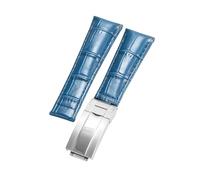 ROUREOX Weich Echtleder Ersatz-Uhrenarmband Glattleder Faltbuckle Uhrenarmband Faltverschluss für Rolex Cosmograph Daytona-Blau + Silber