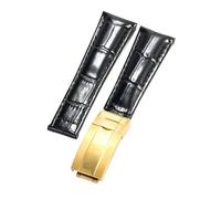 ROUREOX Weich Echtleder Ersatz-Uhrenarmband Glattleder Faltbuckle Uhrenarmband Faltverschluss für Rolex Cosmograph Daytona-Schwarz + Gold