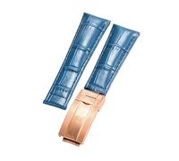 ROUREOX Weich Echtleder Ersatz-Uhrenarmband Glattleder Faltbuckle Uhrenarmband Faltverschluss für Rolex Cosmograph Daytona-Blau + Roségold