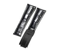 ROUREOX Weich Echtleder Ersatz-Uhrenarmband Glattleder Faltbuckle Uhrenarmband Faltverschluss für Rolex Cosmograph Daytona-Schwarz
