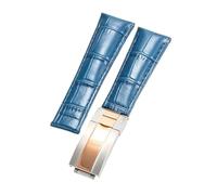 ROUREOX Weich Echtleder Ersatz-Uhrenarmband Glattleder Faltbuckle Uhrenarmband Faltverschluss für Rolex Cosmograph Daytona-Blau + Silber + Roségold