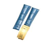 ROUREOX Weich Echtleder Ersatz-Uhrenarmband Glattleder Faltbuckle Uhrenarmband Faltverschluss für Rolex Cosmograph Daytona-Blau + Gold