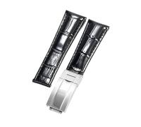 ROUREOX Weich Echtleder Ersatz-Uhrenarmband Glattleder Faltbuckle Uhrenarmband Faltverschluss für Rolex Cosmograph Daytona-Schwarz + Silber
