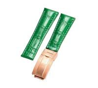 ROUREOX Weich Echtleder Ersatz-Uhrenarmband Glattleder Faltbuckle Uhrenarmband Faltverschluss für Rolex Cosmograph Daytona-Grün + Roségold