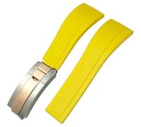 ROUREOX Weiches Silikon Armband für Herren mit Edelstahl-Druckknopf, Quick Release für Rolex Datejust Submariner GMT-Gelb + Zweifarbiges Rose Gold 20mm