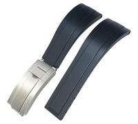 ROUREOX Weiches Silikon Armband für Herren mit Edelstahl-Druckknopf, Quick Release für Rolex Dayjust Sub Sea-Dweller-Schwarz + Silber Schnalle + Matt 21mm