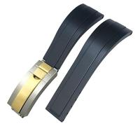 ROUREOX Weiches Silikon Armband für Herren mit Edelstahl-Druckknopf, Quick Release für Rolex Daytona Submariner Oyster Perpetual-Schwarz + Zweifarbiges Gold 21mm