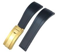 ROUREOX Weiches Silikon Armband für Herren mit Edelstahl-Druckknopf, Quick Release für Rolex Daytona Submariner GMT Yacht-Master-Schwarz + Goldene Schnalle 20mm