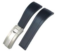 ROUREOX Weiches Silikon Armband für Herren mit Edelstahl-Druckknopf, Quick Release für Rolex Daytona Oyster Yacht-Master Sea-Dweller-Schwarz + Silber Schnalle + Poliert 20mm