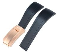 ROUREOX Weiches Silikon Armband für Herren mit Edelstahl-Druckknopf, Quick Release für Rolex Daytona Sub Oyster Yacht-Master-Schwarz + Rose Gold Schnalle 20mm
