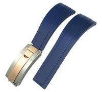ROUREOX Weiches Silikon Armband für Herren mit Edelstahl-Druckknopf, Quick Release für Rolex Daytona Submariner Oyster Datejust Explorer-Dunkelblau+Zweifarbiges Rose Gold 21mm