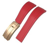 ROUREOX Weiches Silikon Armband für Herren mit Edelstahl-Druckknopf, Quick Release für Rolex Daytona Datejust Explorer-Rot + Rose Gold Schnalle 21mm