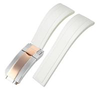 ROUREOX Weiches Silikon Armband für Herren mit Edelstahl-Druckknopf, Quick Release für Rolex Oyster Perpetual Submariner Deepsea-Weiß + Zweifarbiges Rose Gold 21mm