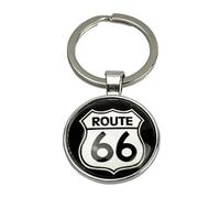 Route 66 Schlüsselanhänger mit Logo Route 66 USA für Motorrad, schwarz, modern, Schlüsselanhänger für Liebhaber der Route 66 Highway USA - Schlüsselanhänger aus Zink und 3D-Glas, Unisex für Damen und