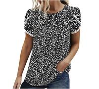 routinfly Lässige Sommer-T-Shirts für Frauen mit Rundhalsausschnitt, Kurzarmbluse, Polka Dots, bedrucktes Mädchen-T-Shirt, Spitzennähte, Pullover-Oberteile