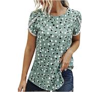 routinfly Lässige Sommer-T-Shirts für Frauen mit Rundhalsausschnitt, Kurzarmbluse, Polka Dots, bedrucktes Mädchen-T-Shirt, Spitzennähte, Pullover-Oberteile