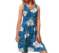 routinfly Sommerwestenkleid für Frauen mit Rundhalsausschnitt, ärmelloser Pullover, Damenkleider, mit Blumenmuster, Tankrock, knielange Kleider