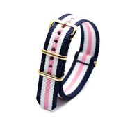 ROWCES Nylon-Uhrenarmband, gestreiftes Canvas-Uhrenarmband, 18mm, 20mm, 22mm, 24mm, Armband mit goldener Schnalle, 18mm