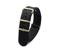 ROWCES Nylon-Uhrenarmband, gestreiftes Canvas-Uhrenarmband, 18mm, 20mm, 22mm, 24mm, Armband mit goldener Schnalle, Schwarz, 18mm