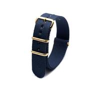 ROWCES Nylon-Uhrenarmband, gestreiftes Canvas-Uhrenarmband, 18mm, 20mm, 22mm, 24mm, Armband mit goldener Schnalle, Dunkelblau, 18mm