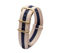 ROWCES Nylon-Uhrenarmband, gestreiftes Canvas-Uhrenarmband, 18mm, 20mm, 22mm, 24mm, Armband mit goldener Schnalle, 20mm