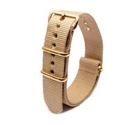 ROWCES Nylon-Uhrenarmband, gestreiftes Canvas-Uhrenarmband, 18mm, 20mm, 22mm, 24mm, Armband mit goldener Schnalle, Khaki, 18mm