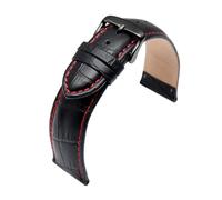 ROWCES Schwarzes Leder-Uhrenarmband, 12-24mm, rote Naht, Ersatzarmband für Herrenuhren, Schwarz, 24mm