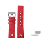 ROWCES Vintage Rotes Lederarmband 24mm 26mm 28mm Herrenuhr Ersatzarmband Uhrenzubehör, 26mm