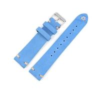 ROWCES Wildleder-Uhrenarmband, 18mm - 24mm, graues Vintage-Ersatzarmband, handgefertigtes Nahtarmband, Hellblau, 19mm