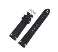 ROWCES Wildleder-Uhrenarmband, 18mm - 24mm, graues Vintage-Ersatzarmband, handgefertigtes Nahtarmband, Schwarz, 20mm