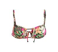 Bandeau-Bikini-Top ROXY "Printed Beach Classics", Damen, Gr. M, Cup B, grau (anthrazit palm song s), 87% Nylon, 13% Elasthan, Bikini-Oberteile (22682943-M) anthrazit palm song s