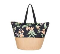 Roxy Strandtasche für Damen, Reisen, Urlaub, Stroh, leicht, atmungsaktiv, Waikiki Life - Anthracite Island Escape, Einheitsgröße, Leichte lässige Strandtasche aus Baumwoll-Leinen, großes